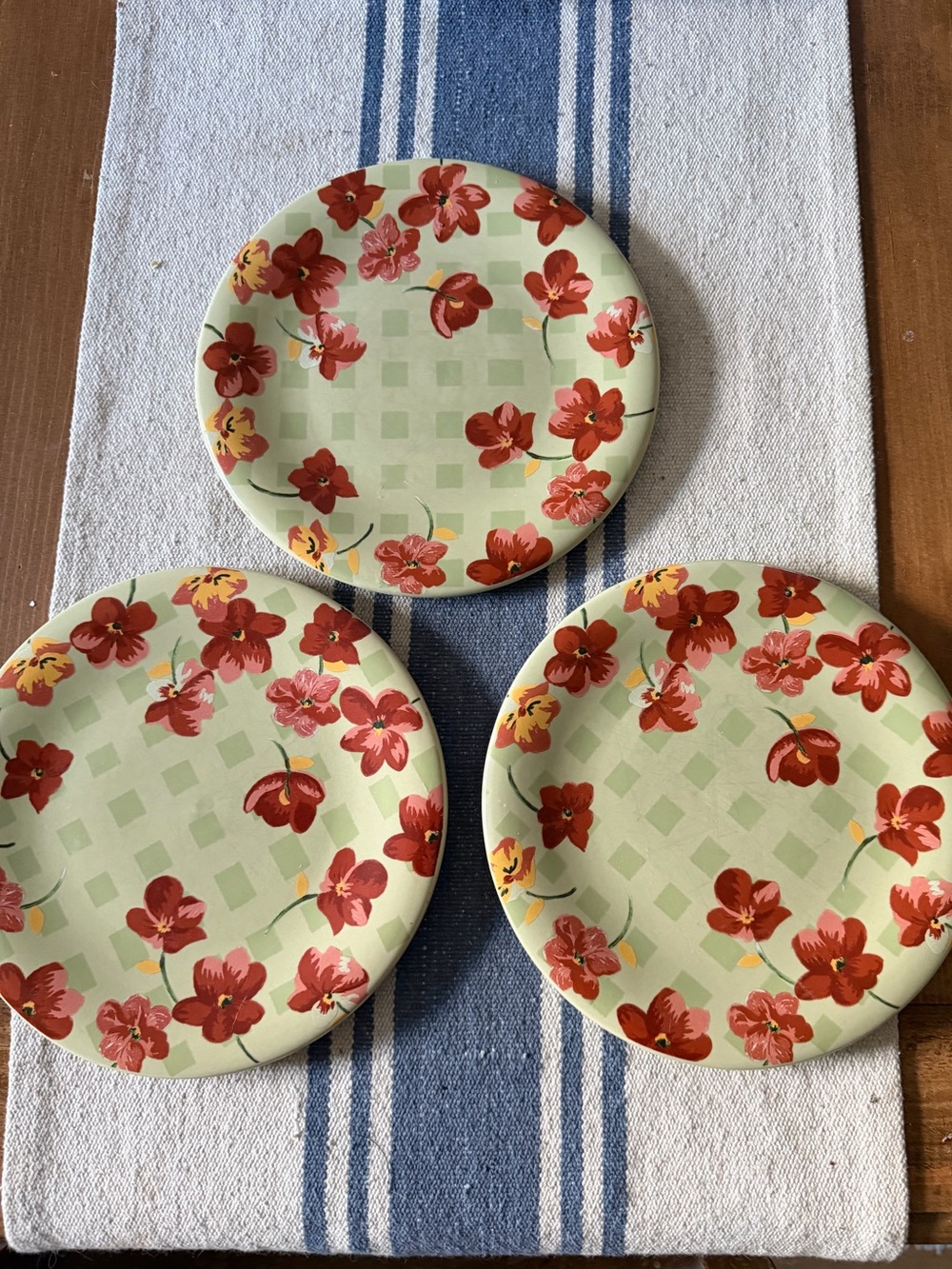 3 April Cornell Silvestri Floral Square Gingham Red Green Salad Dessert Plates